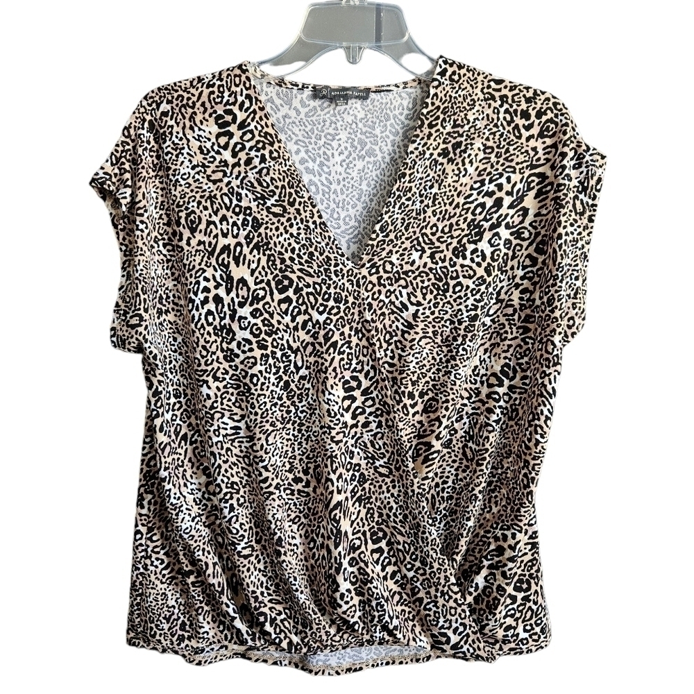 Adrianna Papell Leopard Print Faux Wrap Blouse Sz Small